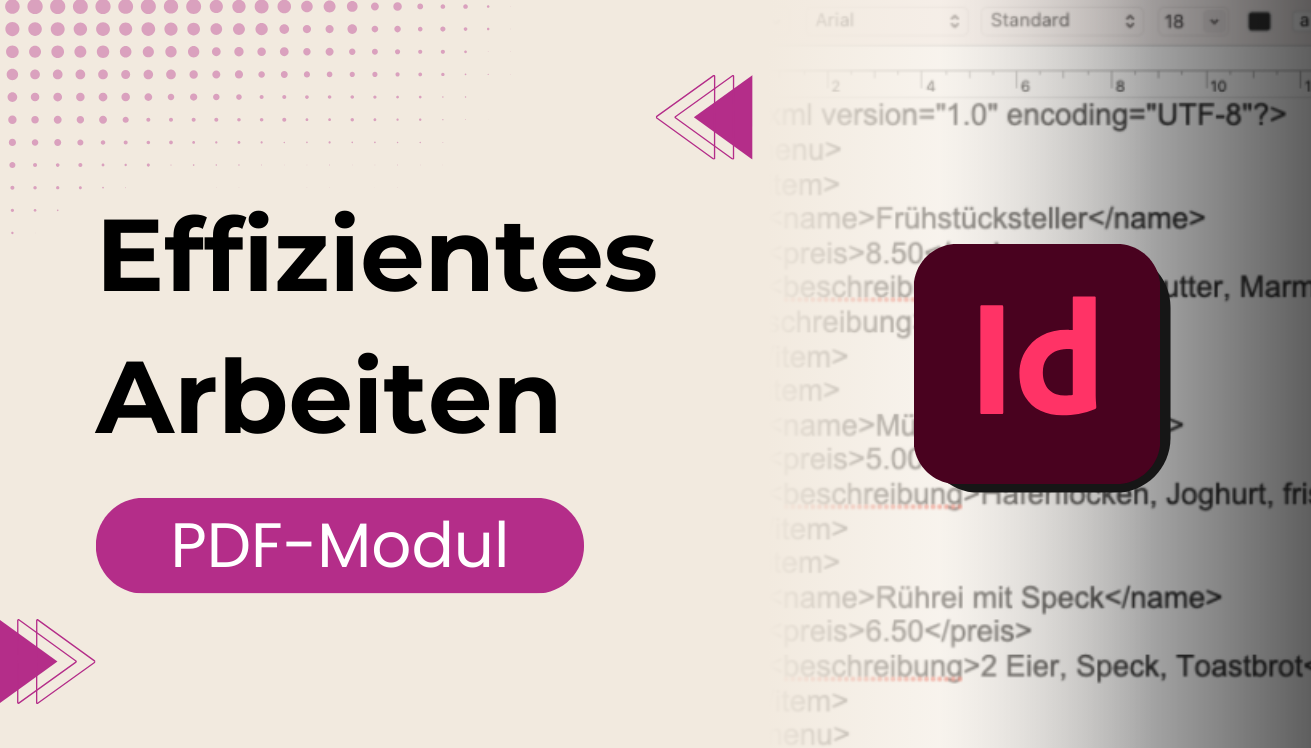 Intro-Bild für PDF-Kurs. Tool: Adobe InDesign.